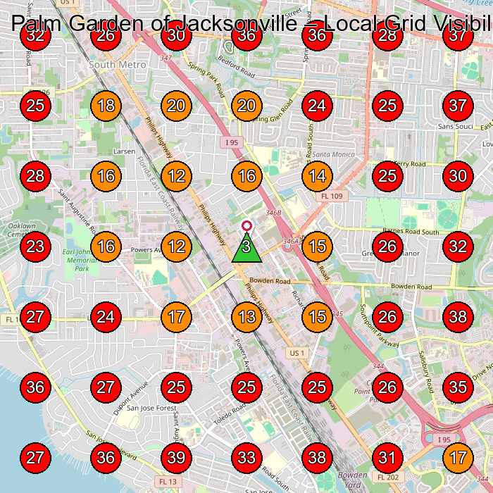 Palm Garden of Jacksonville GeoGrid visibility map for Rehabilitation Center in Jacksonville